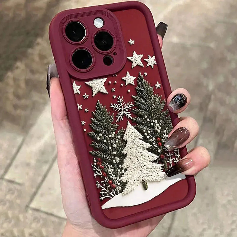 Coque de téléphone motif sapin de Noël — Compatible iPhone 11 à 17 Pro Max | Design Hiver Étincelant