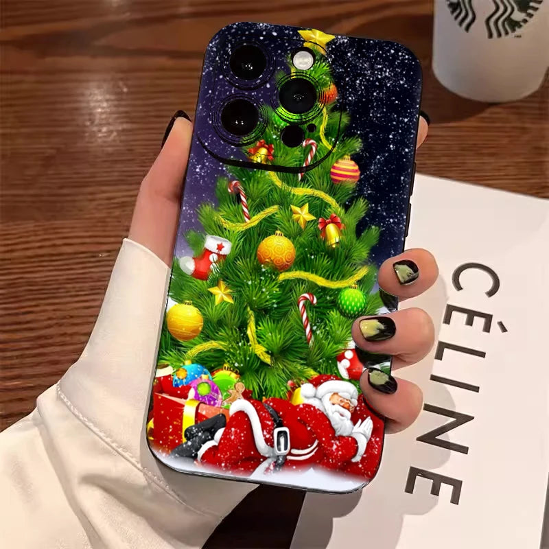 Santa Claus Elk Christmas Tree Phone Case For iPhone 11 12 13 14 15 16 17 Air Pro Max Mini XS X XR 7 8 Plus SE2 Shockproof Cover