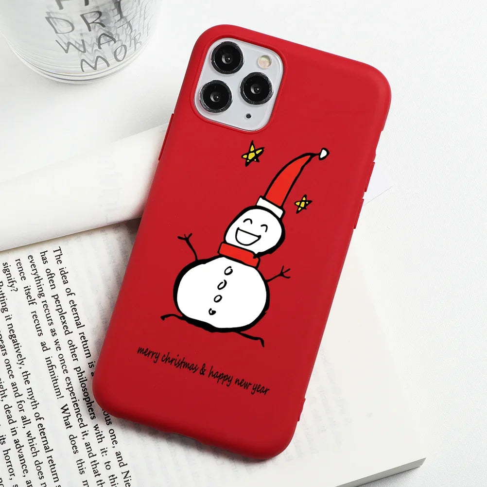 Christmas Gift Phone Case For iPhone 16 15 12 13 14 11 Pro Max Mini Cute Reindeer Santa Cover For iPhone XS X XR SE 8 Plus Shell
