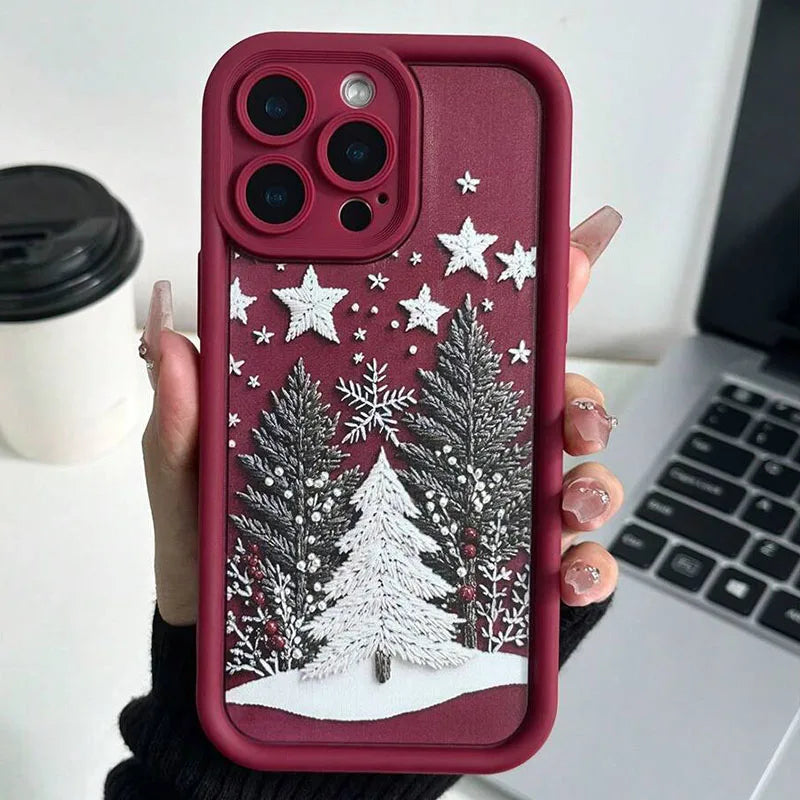 Coque de téléphone motif sapin de Noël — Compatible iPhone 11 à 17 Pro Max | Design Hiver Étincelant