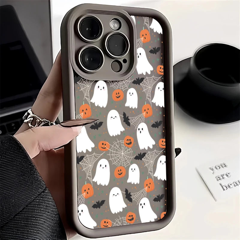 Halloween Pumpkin Ghost Silicone Phone Case For iPhone 17 16 15 14 13 12 11 Pro Max 17 Air 16E XS X XR 7 8 Plus SE Soft Cover