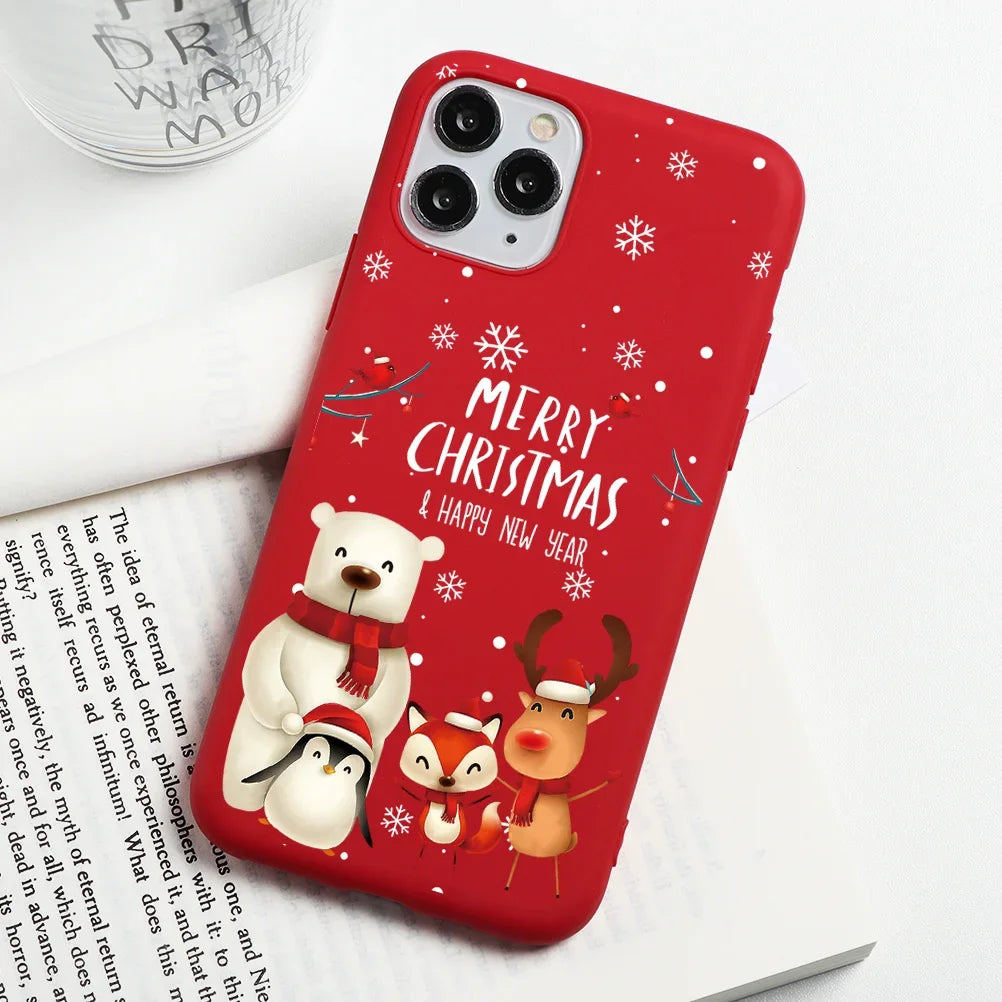 Christmas Gift Phone Case For iPhone 16 15 12 13 14 11 Pro Max Mini Cute Reindeer Santa Cover For iPhone XS X XR SE 8 Plus Shell