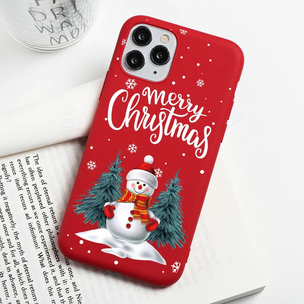 Christmas Gift Phone Case For iPhone 16 15 12 13 14 11 Pro Max Mini Cute Reindeer Santa Cover For iPhone XS X XR SE 8 Plus Shell