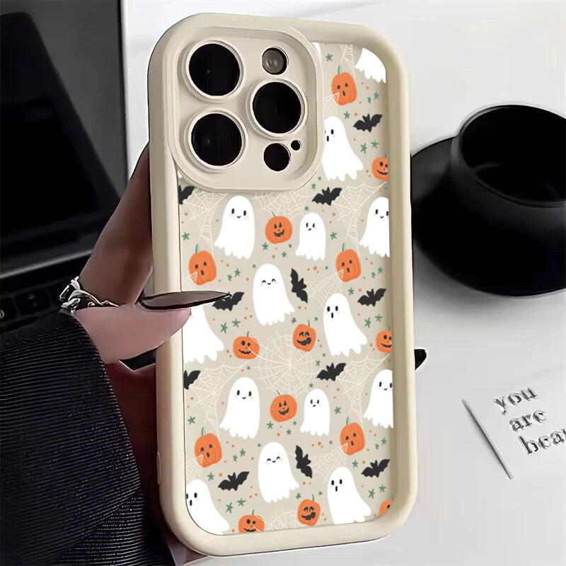 Halloween Pumpkin Ghost Silicone Phone Case For iPhone 17 16 15 14 13 12 11 Pro Max 17 Air 16E XS X XR 7 8 Plus SE Soft Cover