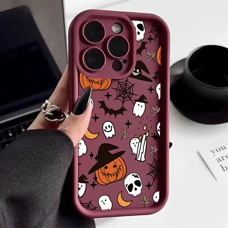 Halloween Pumpkin Ghost Silicone Phone Case For iPhone 17 16 15 14 13 12 11 Pro Max 17 Air 16E XS X XR 7 8 Plus SE Soft Cover