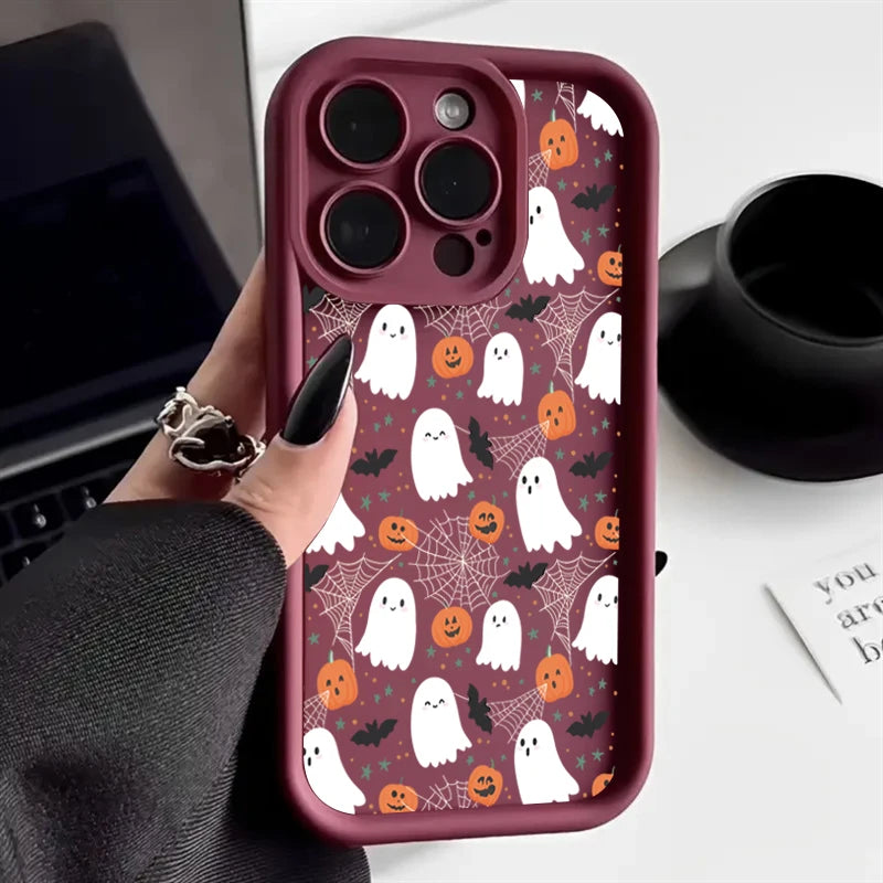 Halloween Pumpkin Ghost Silicone Phone Case For iPhone 17 16 15 14 13 12 11 Pro Max 17 Air 16E XS X XR 7 8 Plus SE Soft Cover