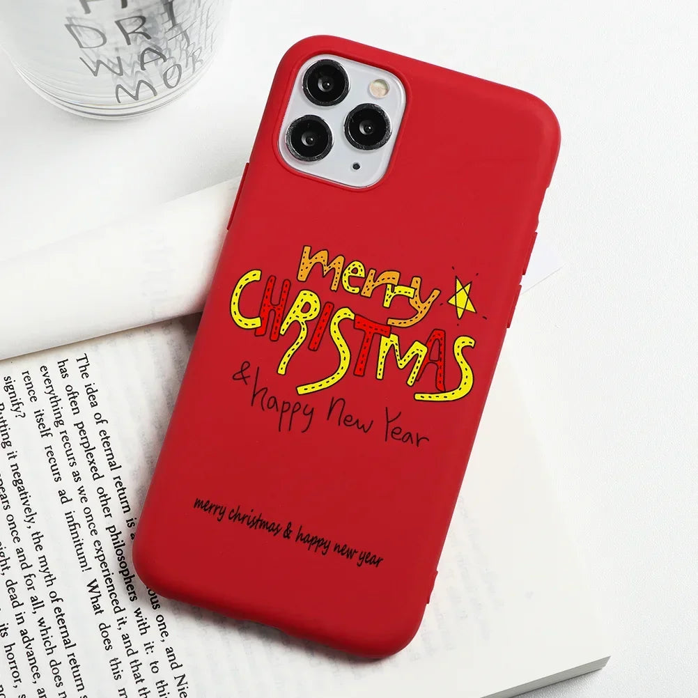 Christmas Gift Phone Case For iPhone 16 15 12 13 14 11 Pro Max Mini Cute Reindeer Santa Cover For iPhone XS X XR SE 8 Plus Shell