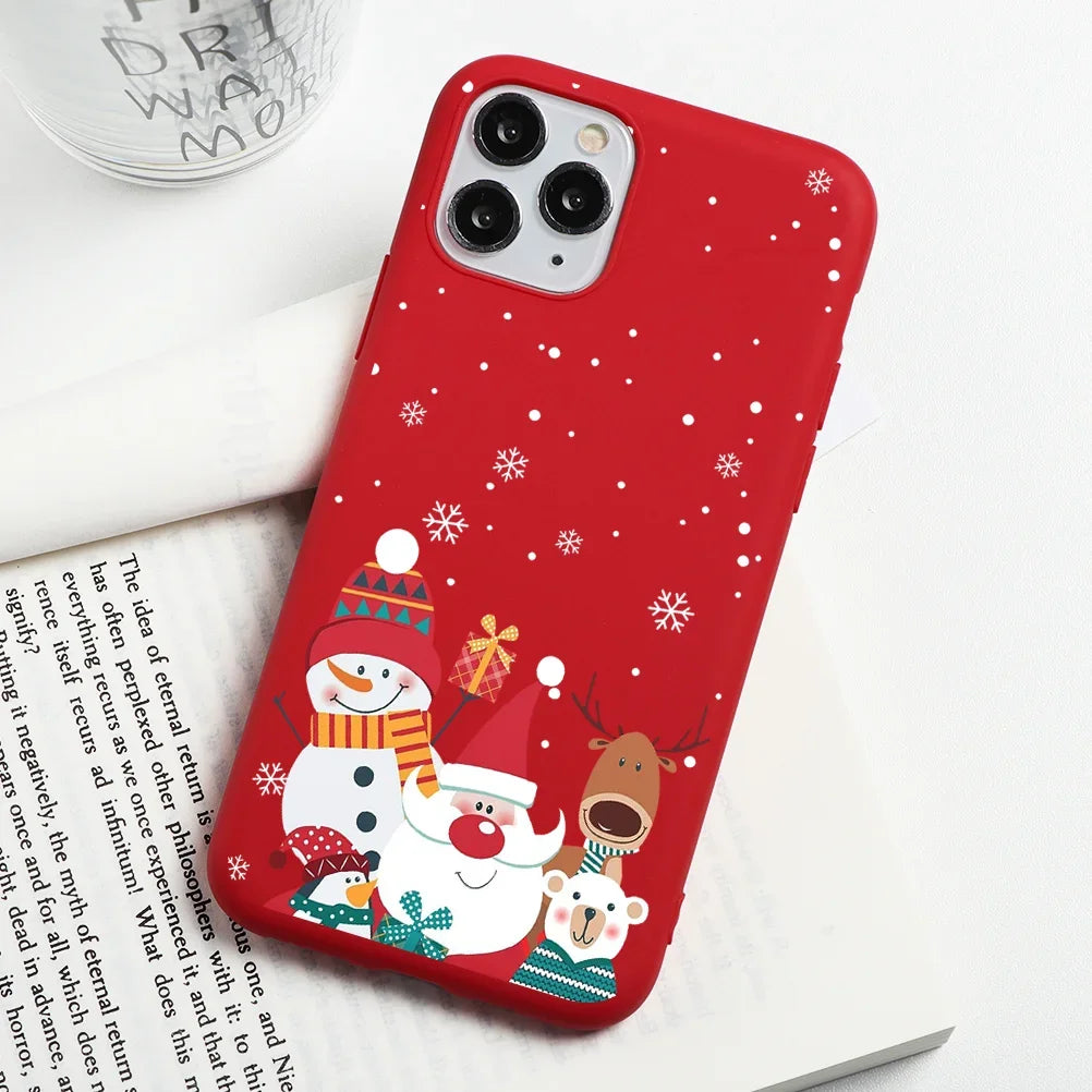 Christmas Gift Phone Case For iPhone 16 15 12 13 14 11 Pro Max Mini Cute Reindeer Santa Cover For iPhone XS X XR SE 8 Plus Shell