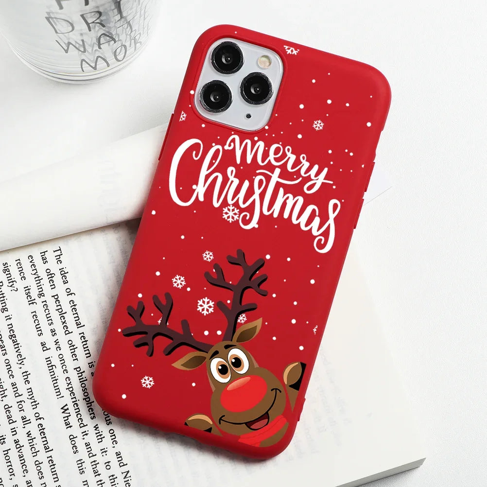 Christmas Gift Phone Case For iPhone 16 15 12 13 14 11 Pro Max Mini Cute Reindeer Santa Cover For iPhone XS X XR SE 8 Plus Shell